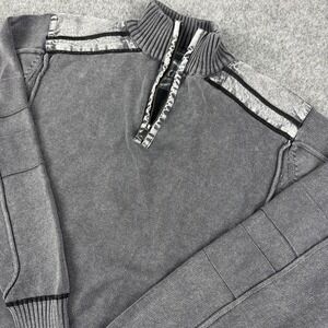 BKE Athletic Fit Sweater Mens Medium Gray 1/4 Zip Ribbed Moto Knit Pullover‎